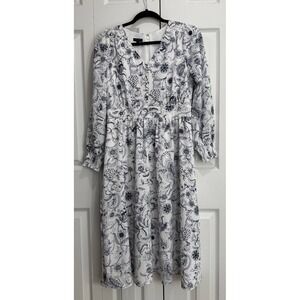 Talbots Smocked Fit & Flare Dress Women's Petite 6 White Midi Floral Pleated